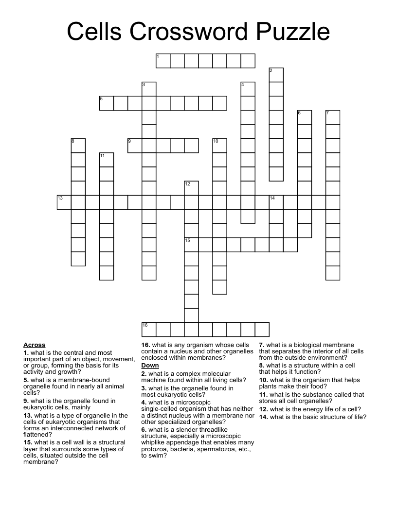 Cells Crossword Puzzle