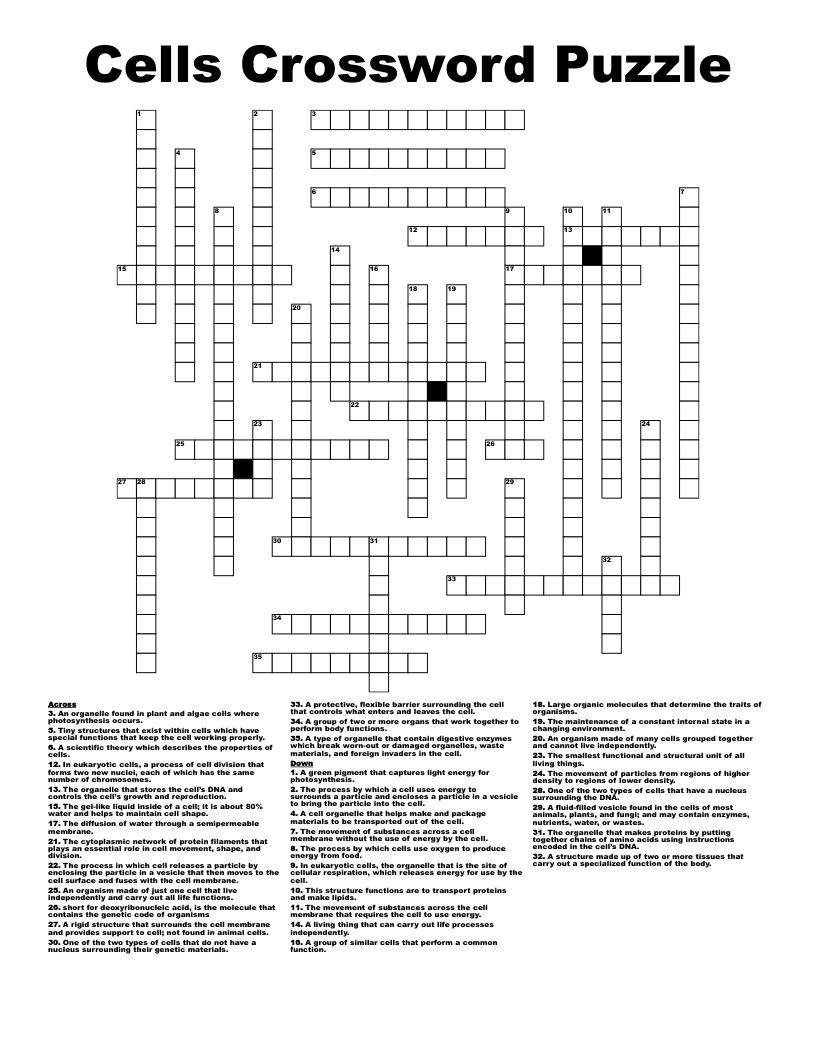 Cells Crossword Puzzle