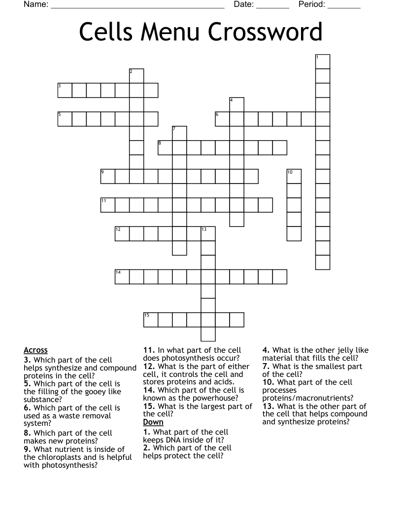 Cells Menu Crossword