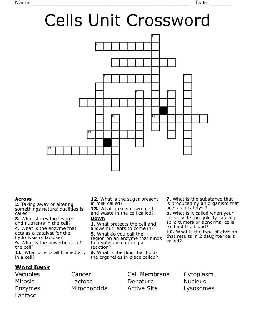 Cells Unit Crossword