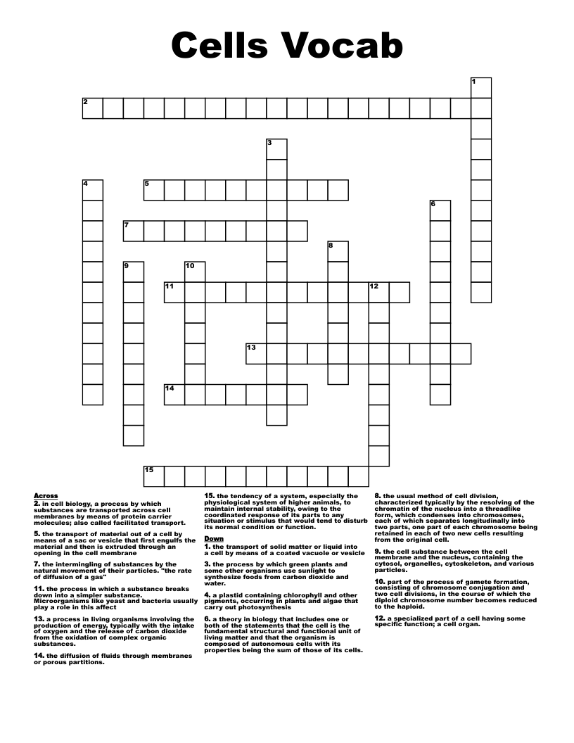Cells Vocab Crossword