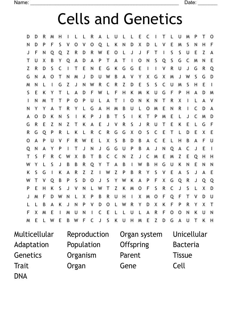 Cells and Genetics Word Search