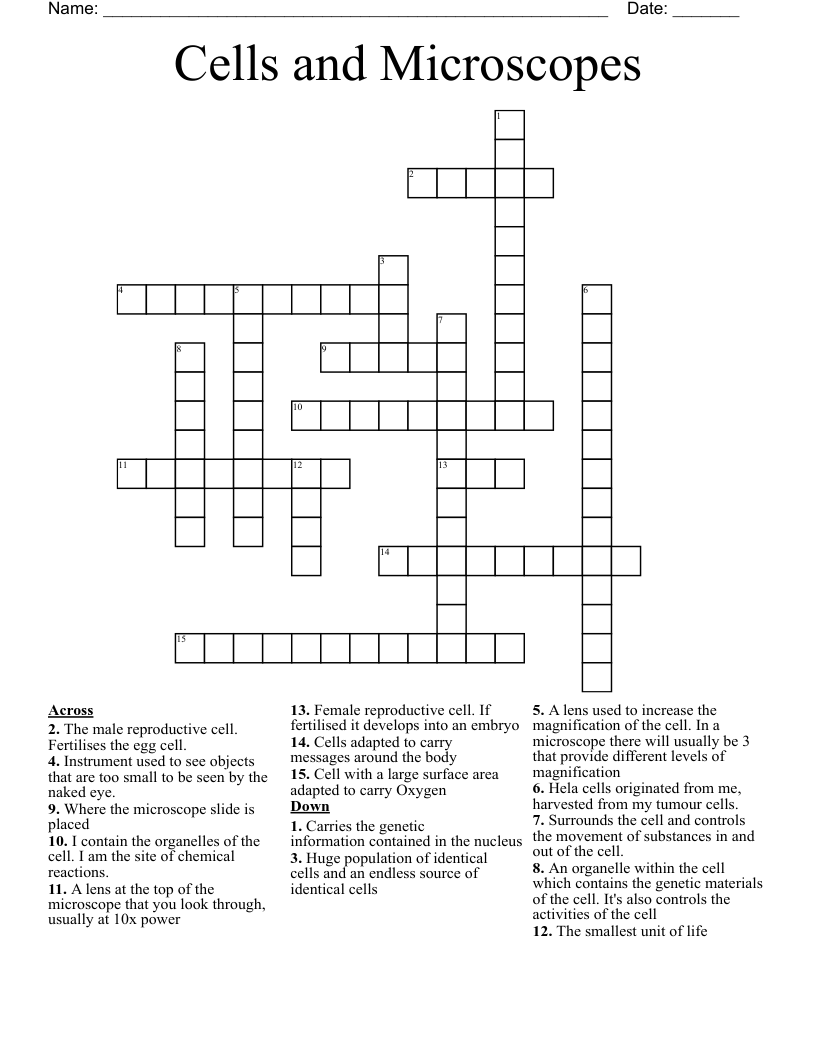 Cells and Microscopes  Crossword