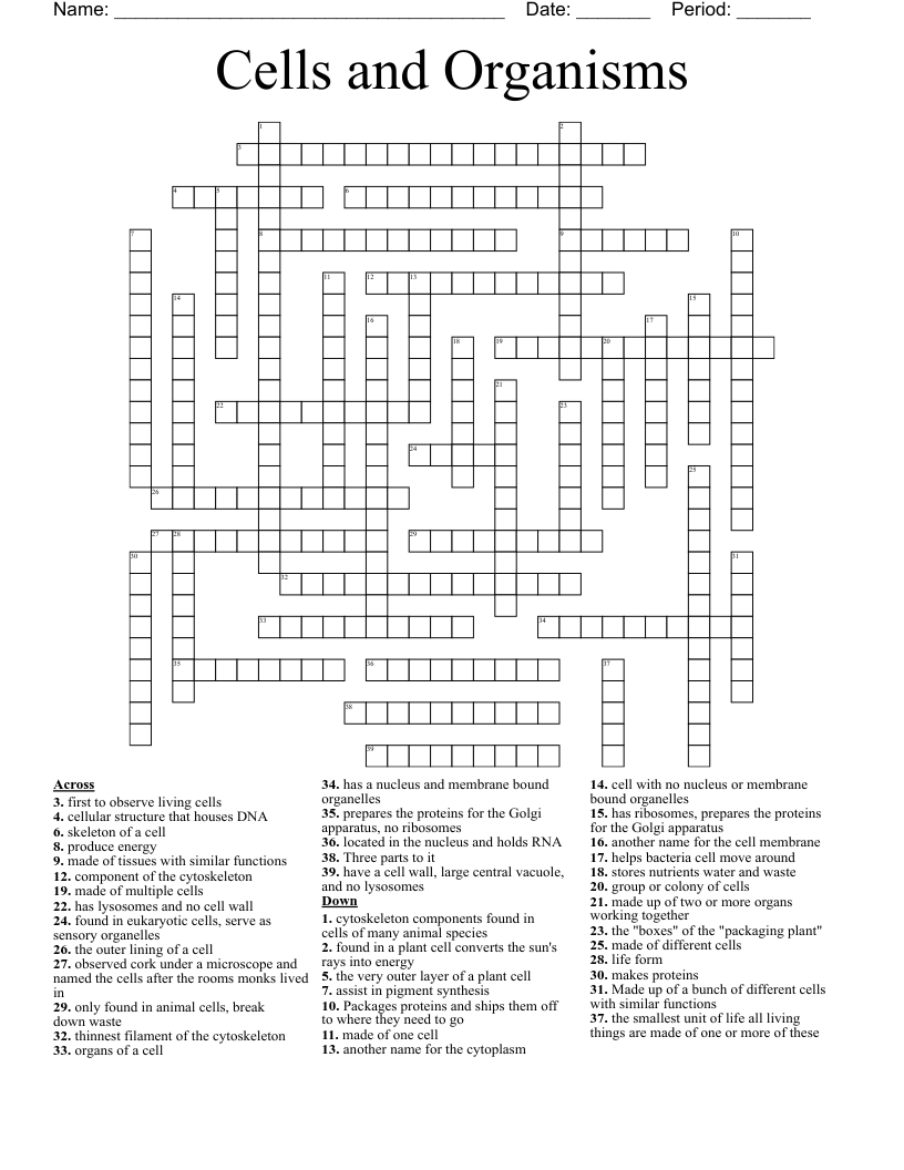 Cells and Organisms Crossword