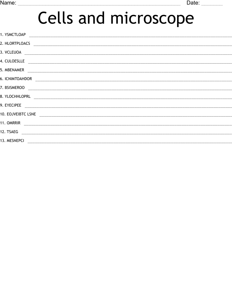 Cells and microscope Word Scramble