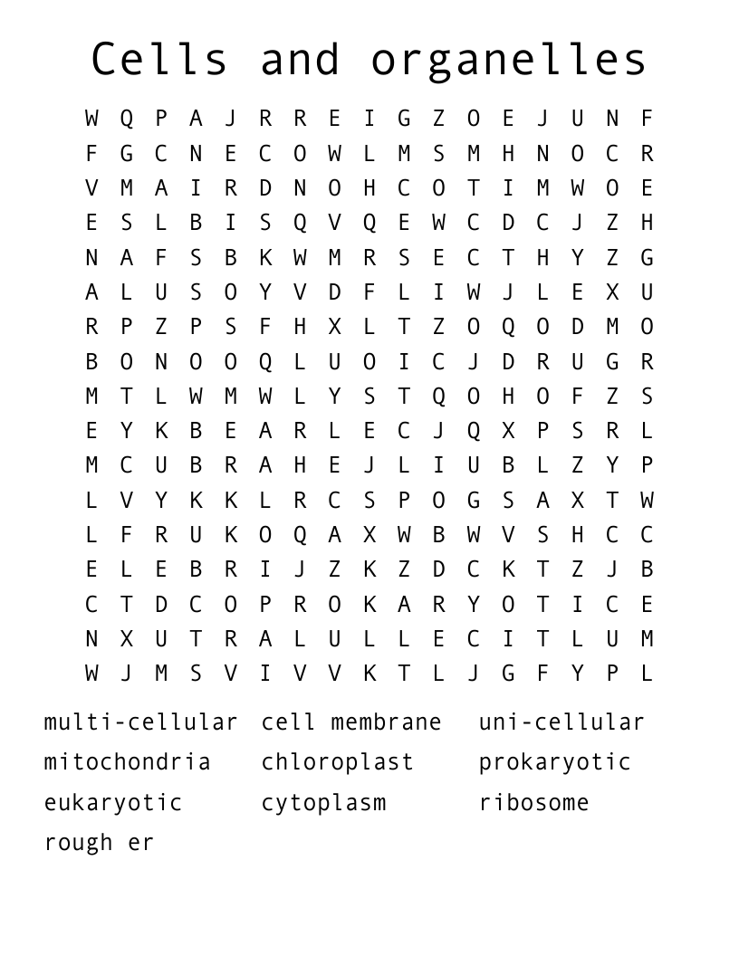 Cells and organelles Word Search