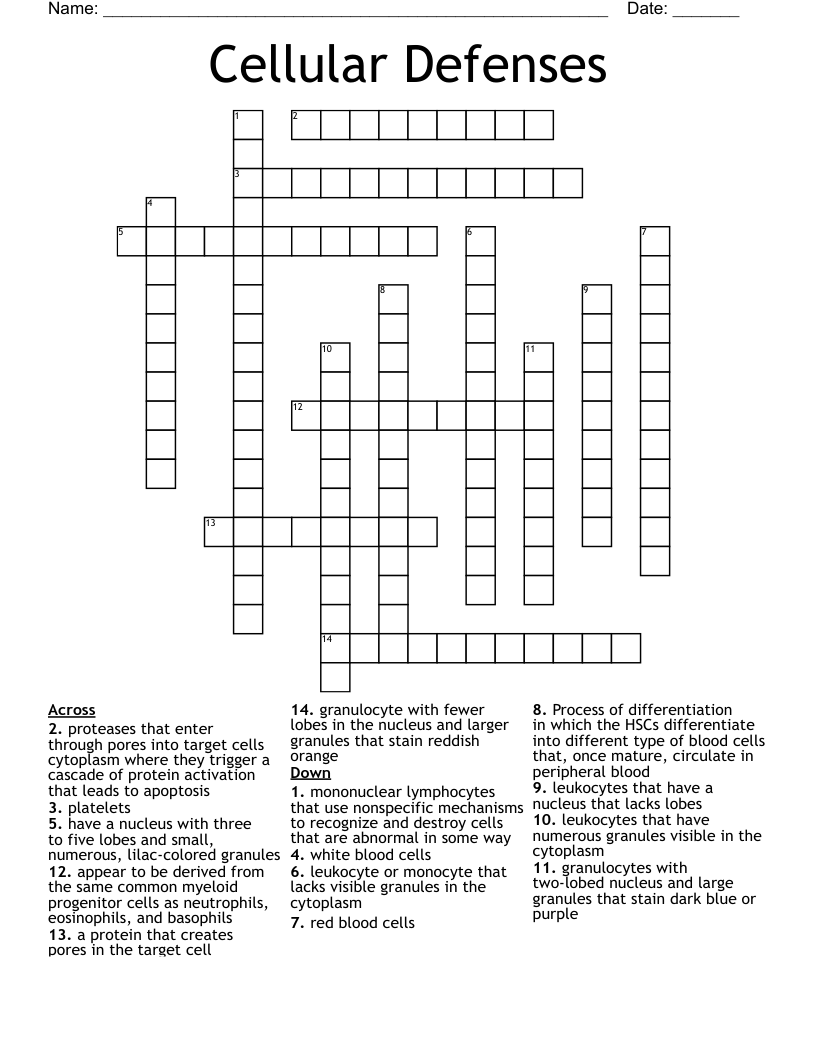 Cellular Defenses Crossword