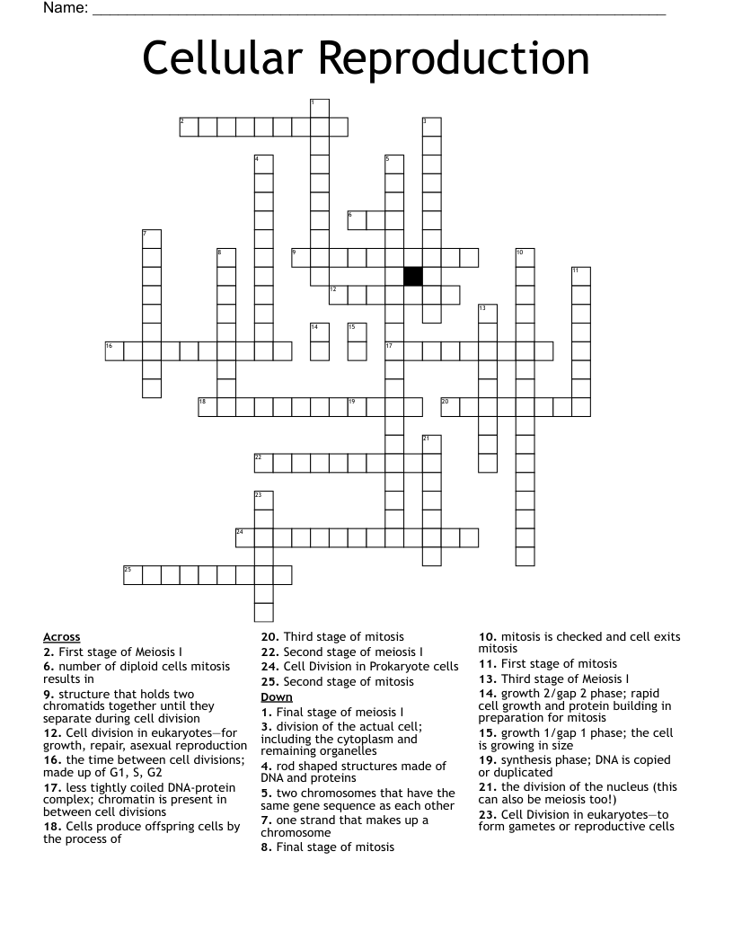 Cellular Reproduction  Crossword