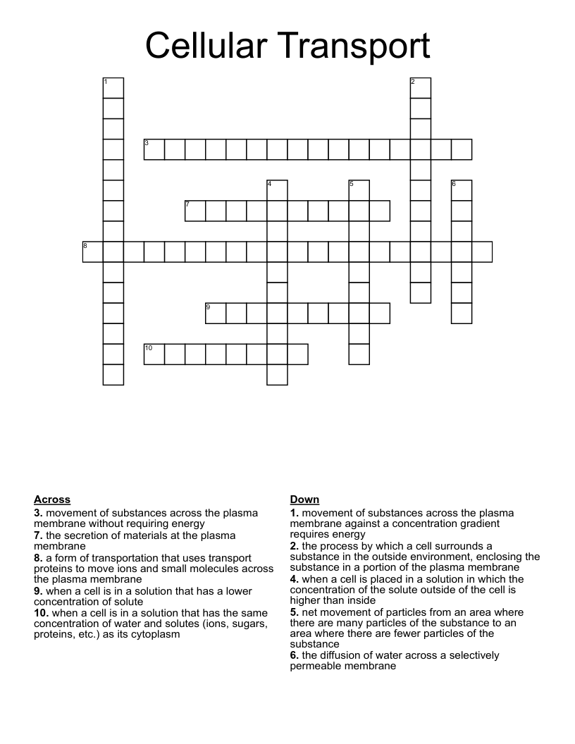 Cellular Transport Crossword