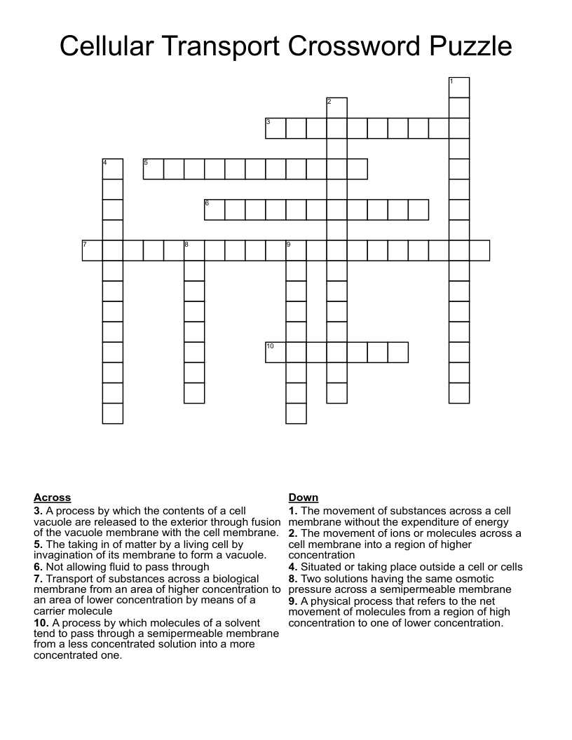 Cellular Transport Crossword Puzzle