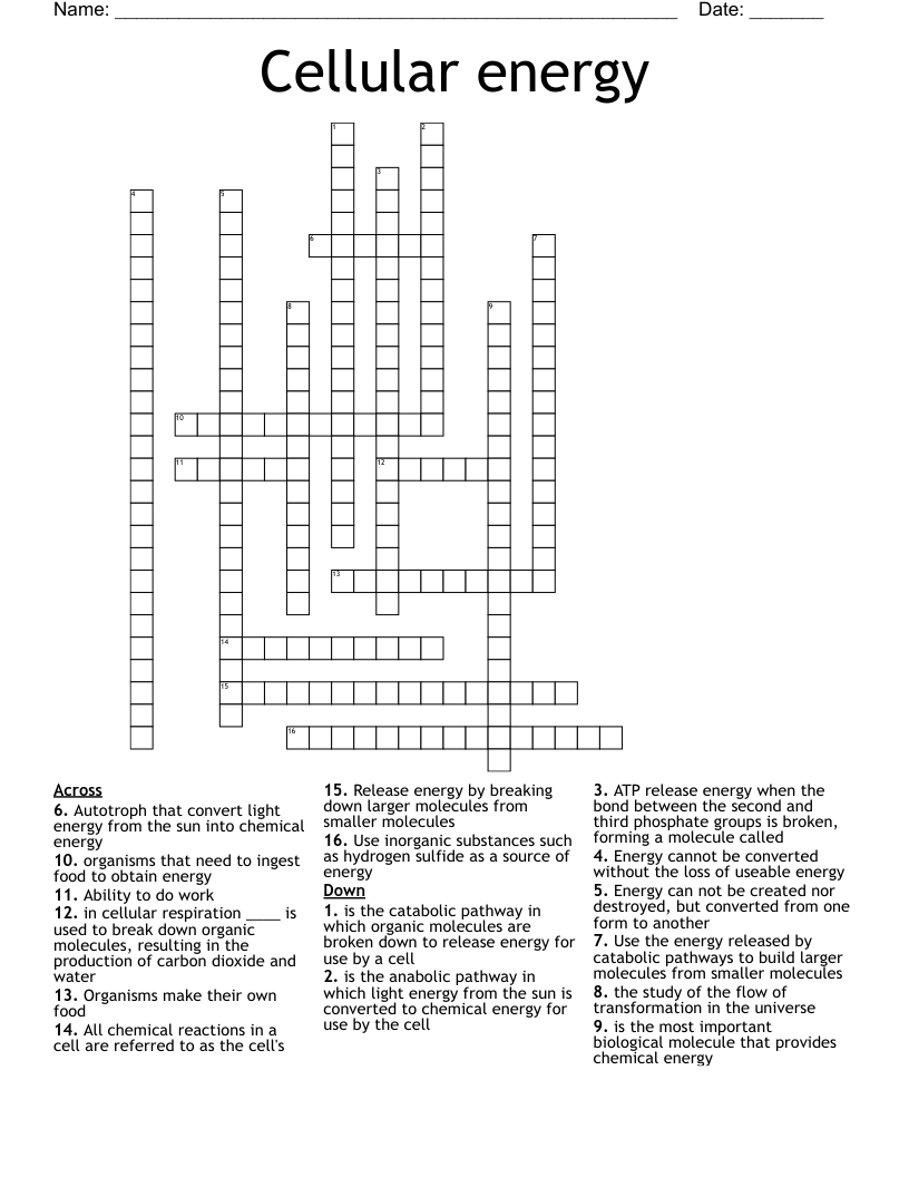 Cellular energy  Crossword