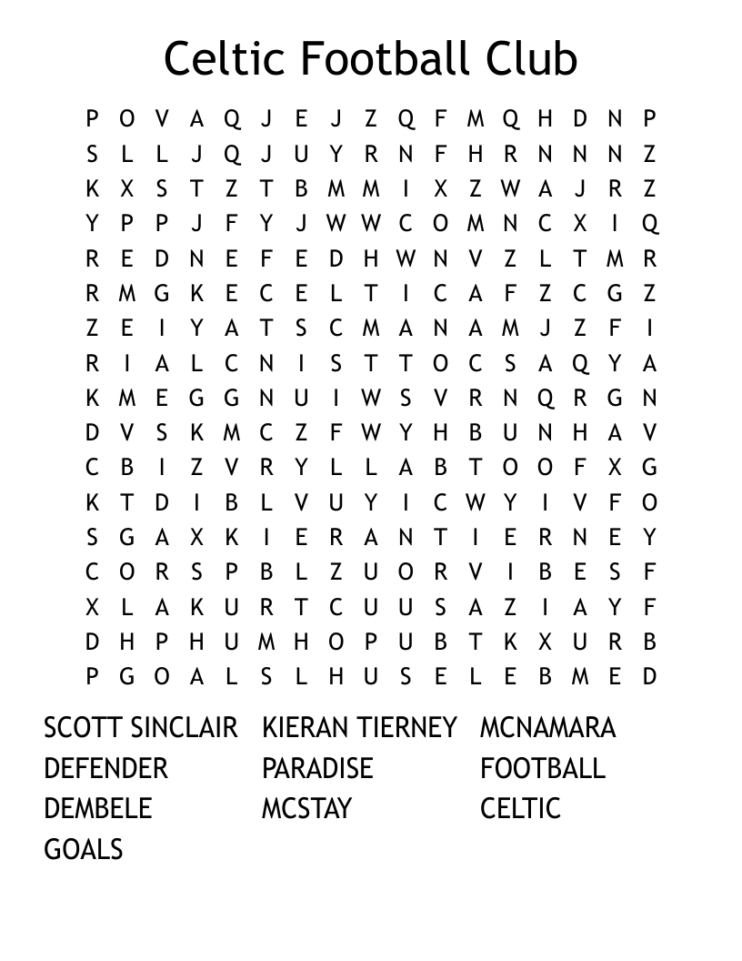 Celtic Football Club Word Search