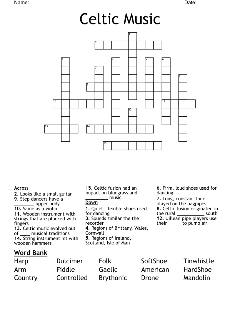 Celtic Music Crossword