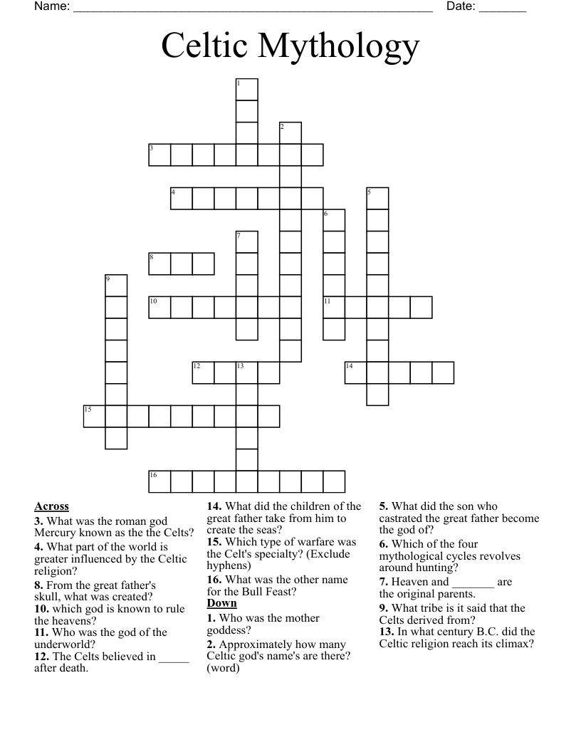 Celtic Mythology Crossword