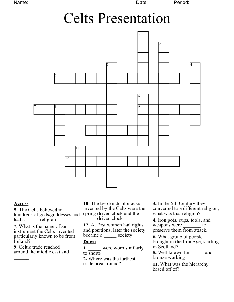 Celts Presentation Crossword