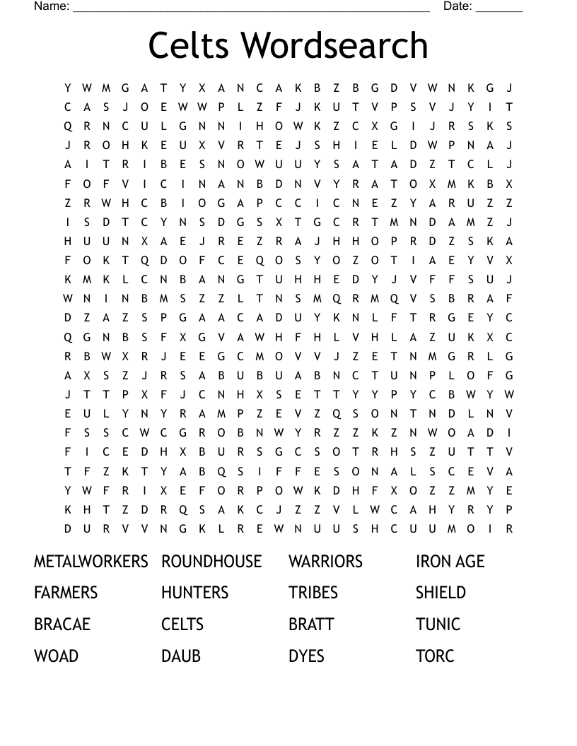 Celts Wordsearch
