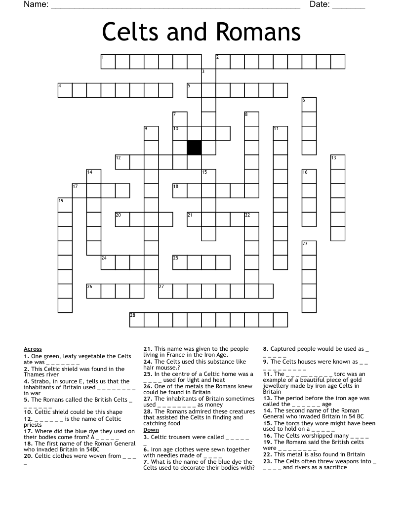 Celts and Romans Crossword