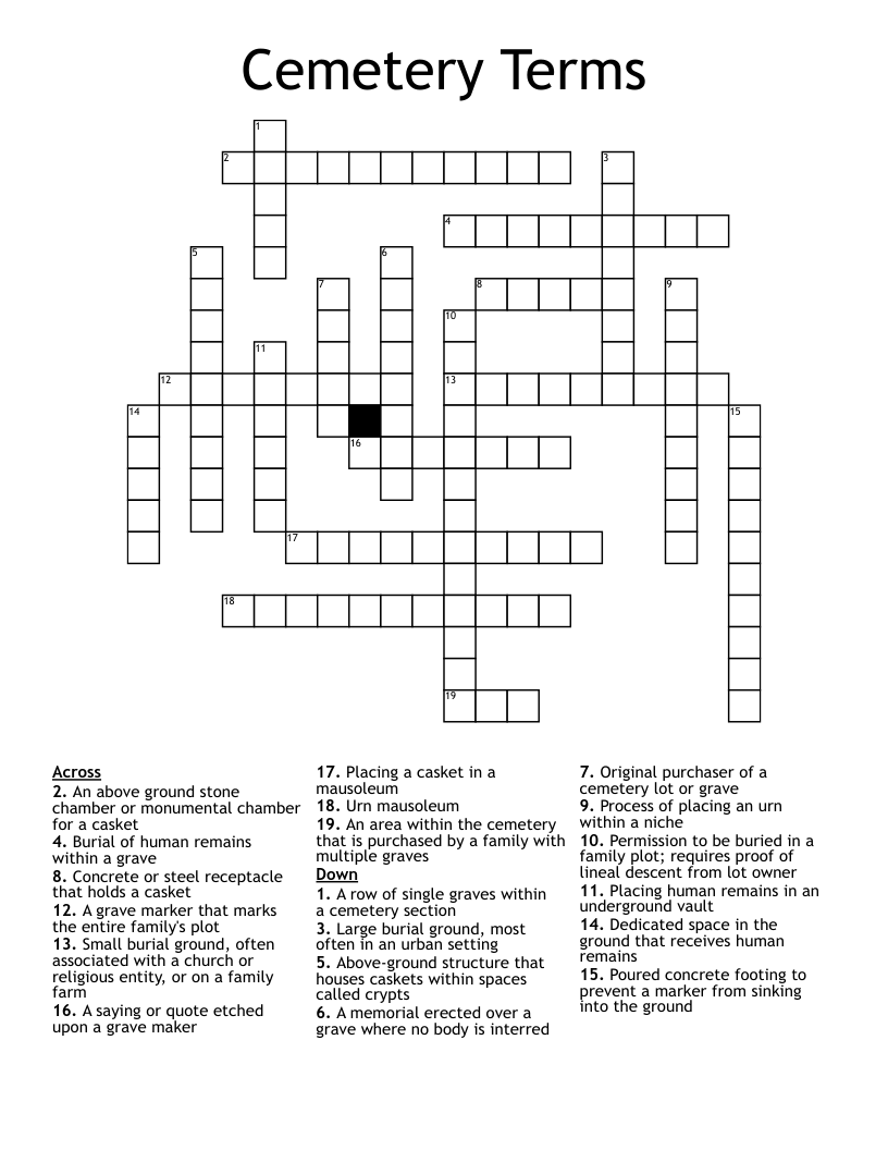 Cemetery Terms Crossword