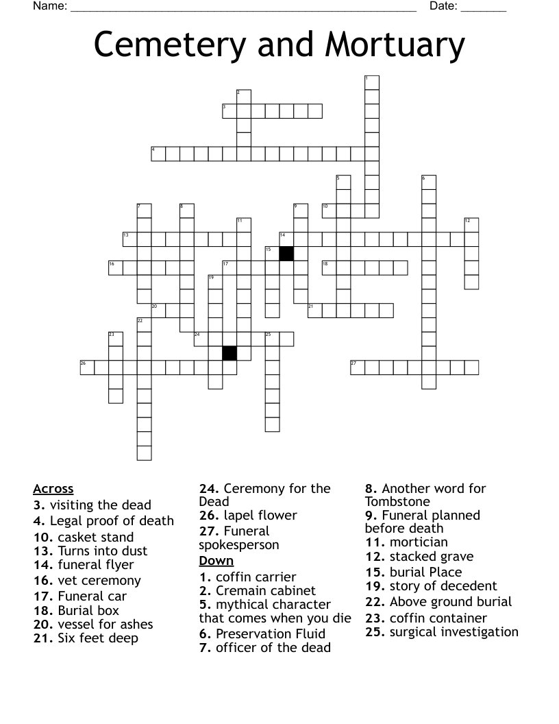 Cemetery and Mortuary Crossword