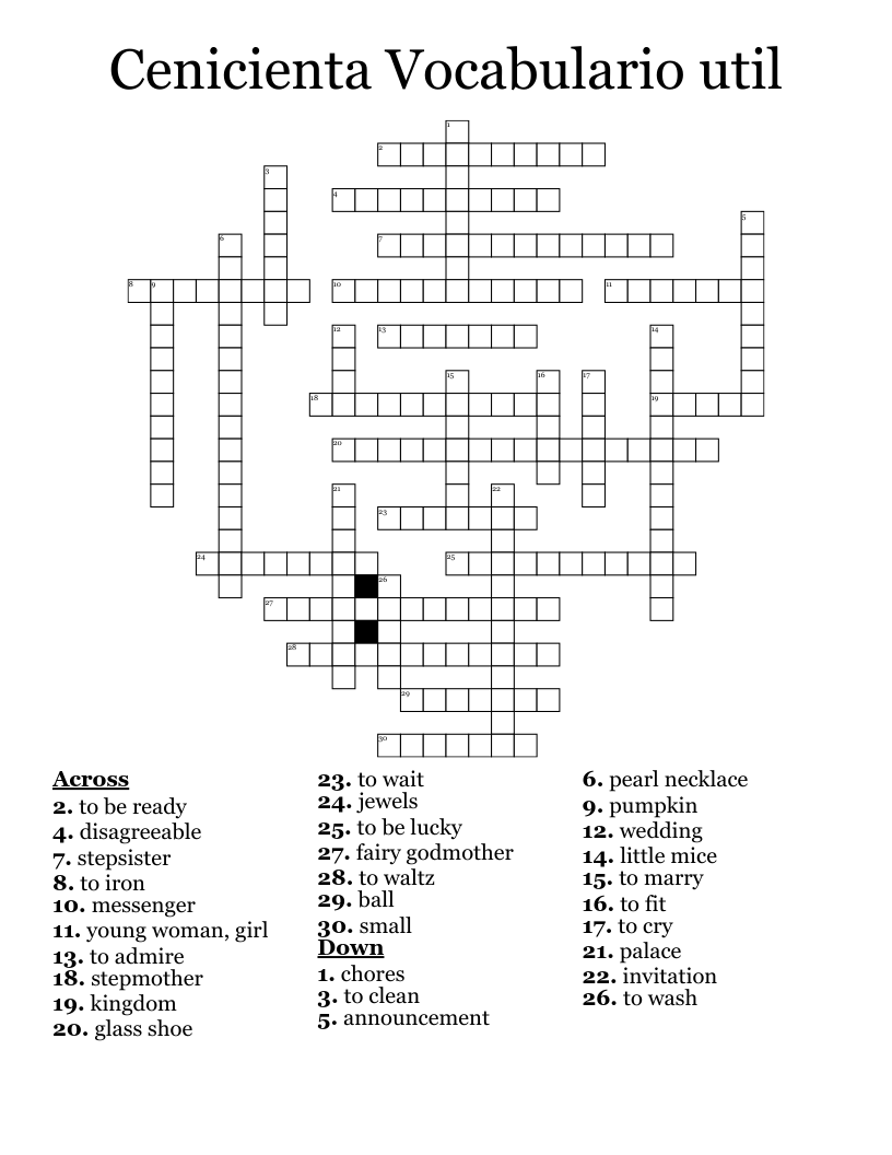 Cenicienta Vocabulario util Crossword