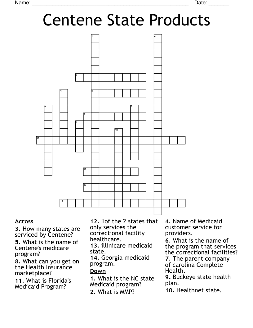 Centene State Products Crossword