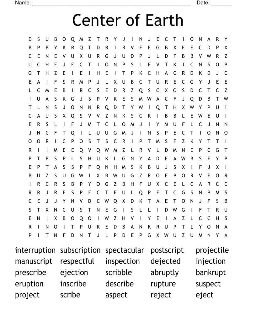 Center of Earth Word Search