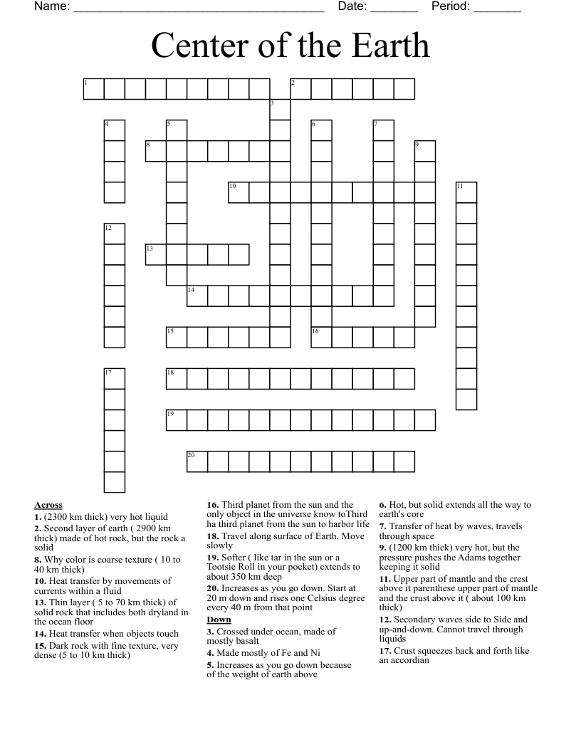 Center of the Earth Crossword