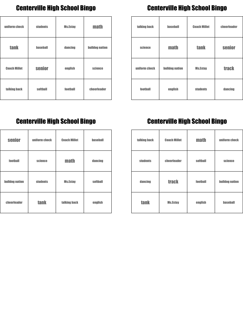 Centerville High School Bingo