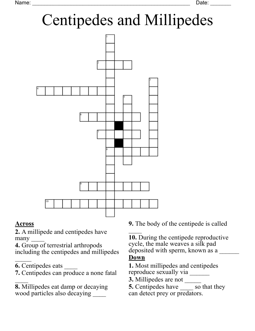 Centipedes and Millipedes  Crossword
