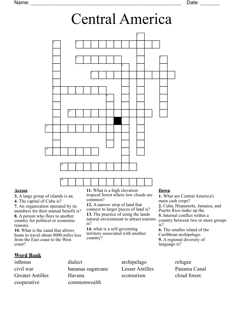 Central America Crossword