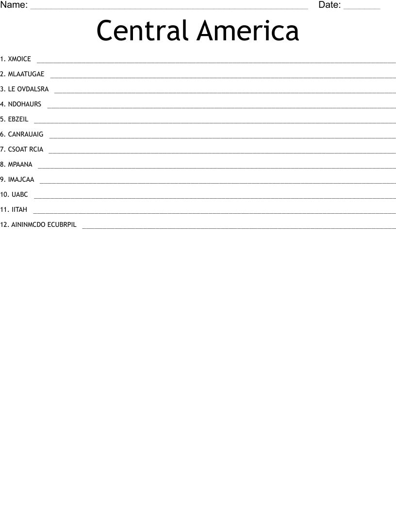 Central America Word Scramble