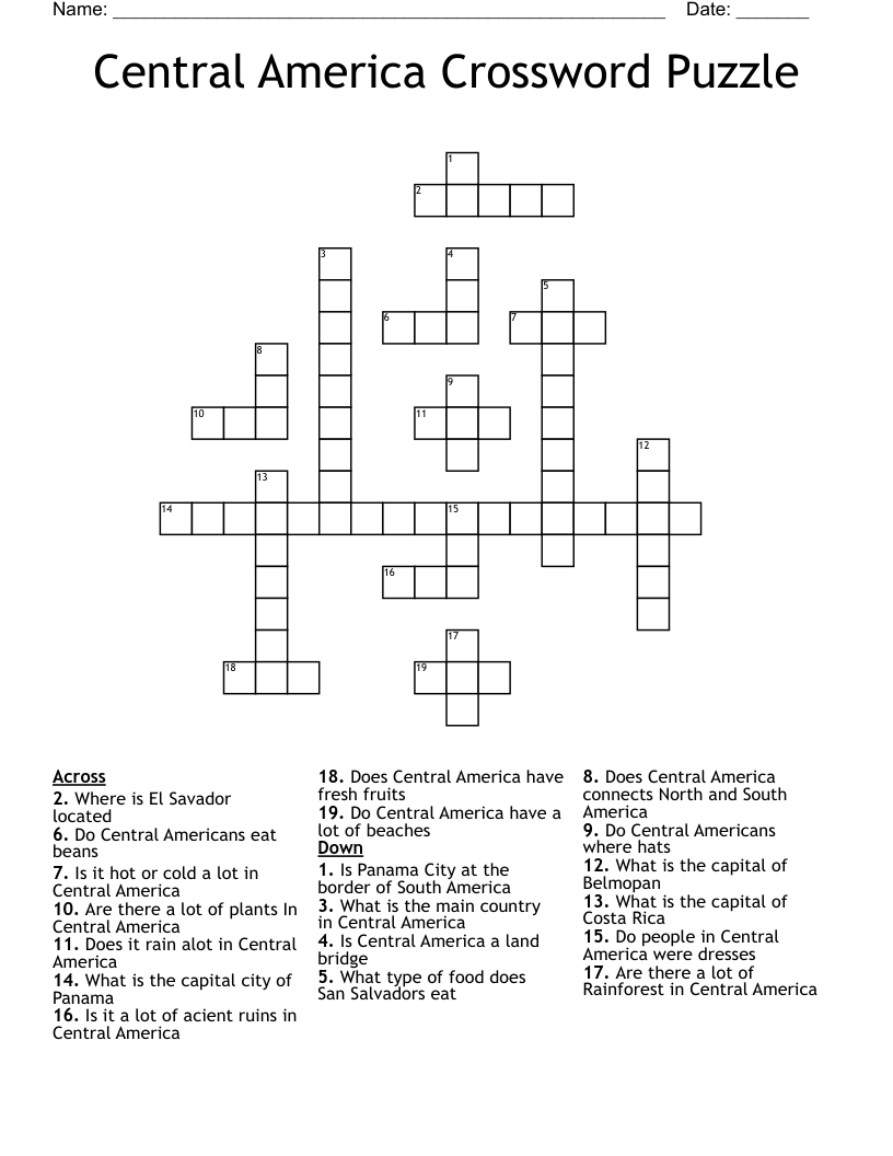 Central America Crossword Puzzle
