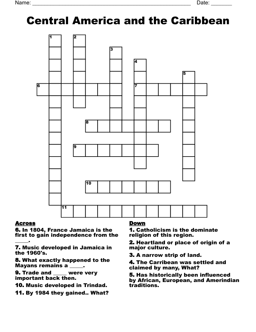Central America and the Caribbean Crossword