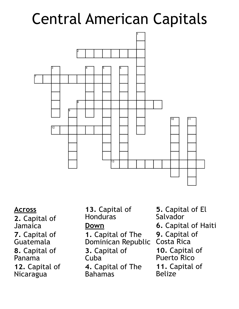 Central American Capitals Crossword