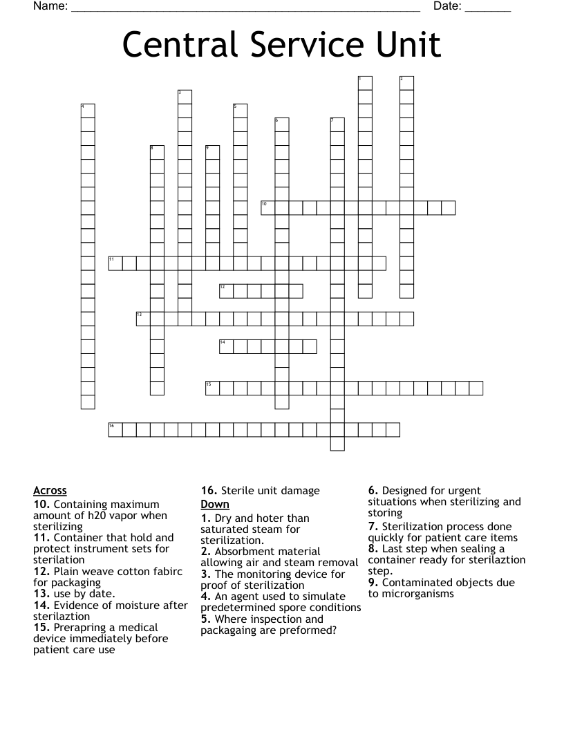 Central Service Unit Crossword