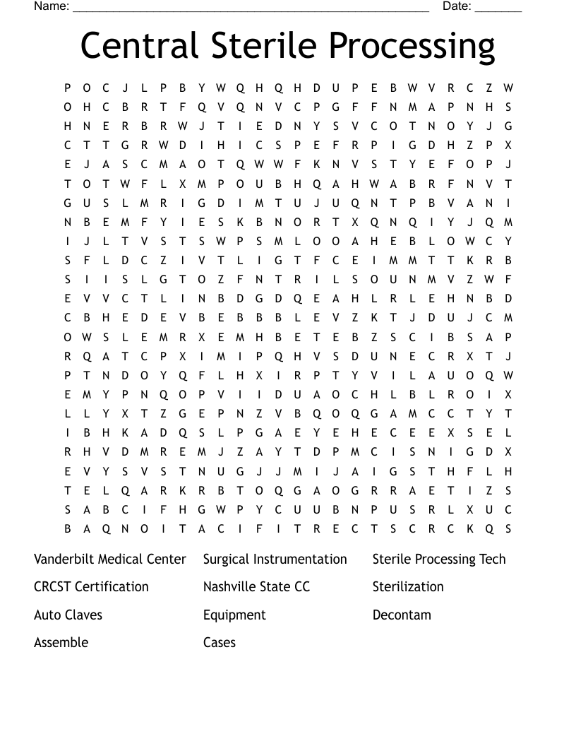 Central Sterile Processing  Word Search