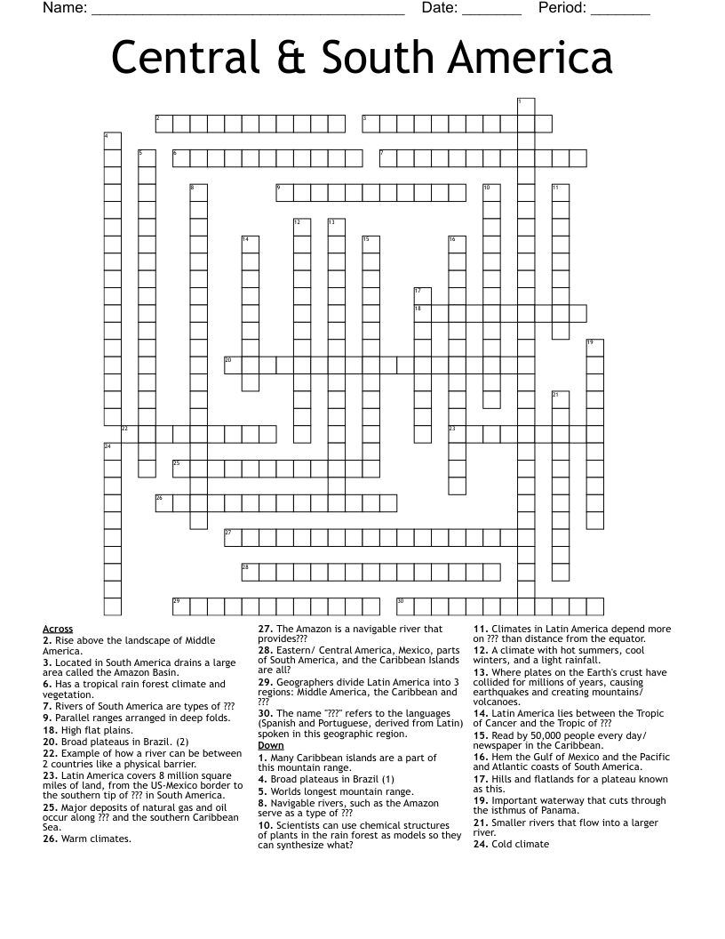 Central & South America  Crossword