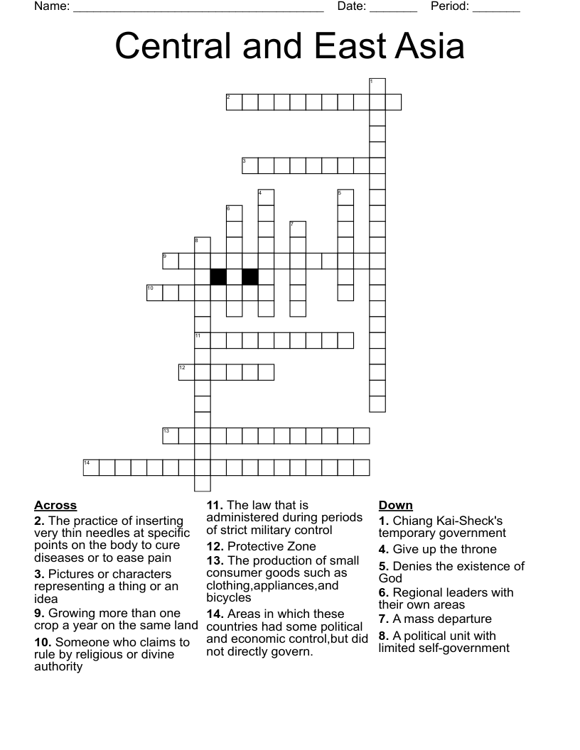 Central and East Asia Crossword