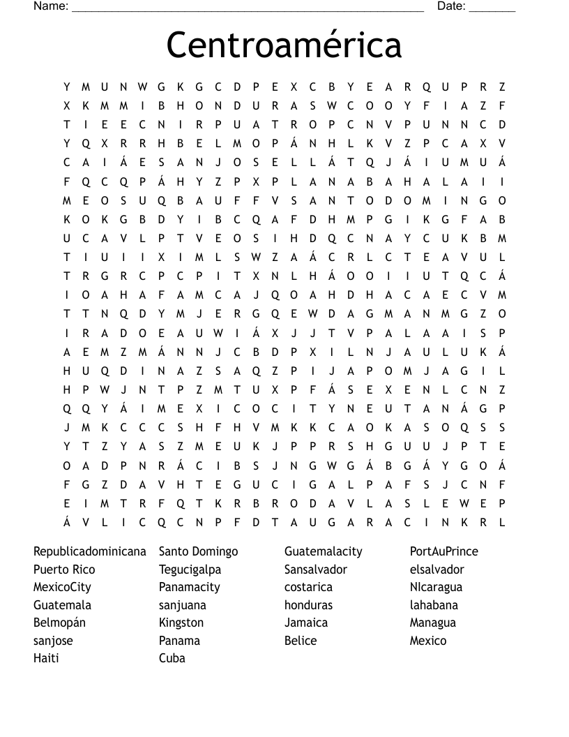 Centroamérica Word Search