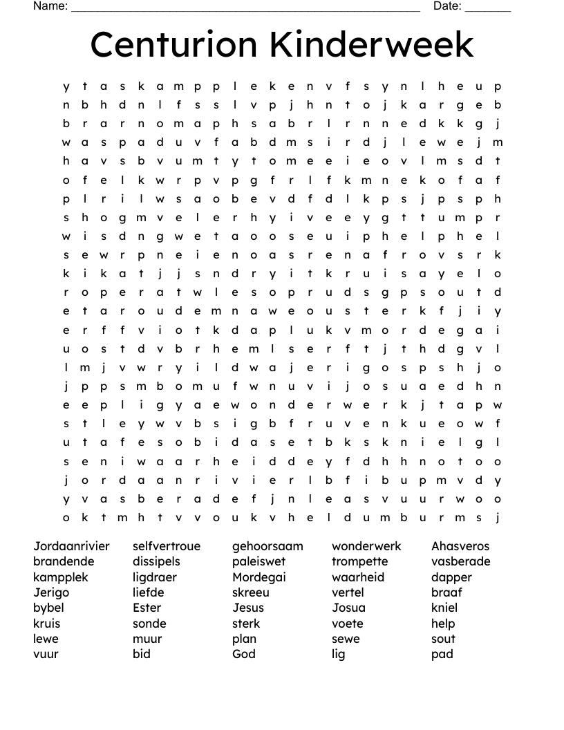 Centurion Kinderweek  Word Search