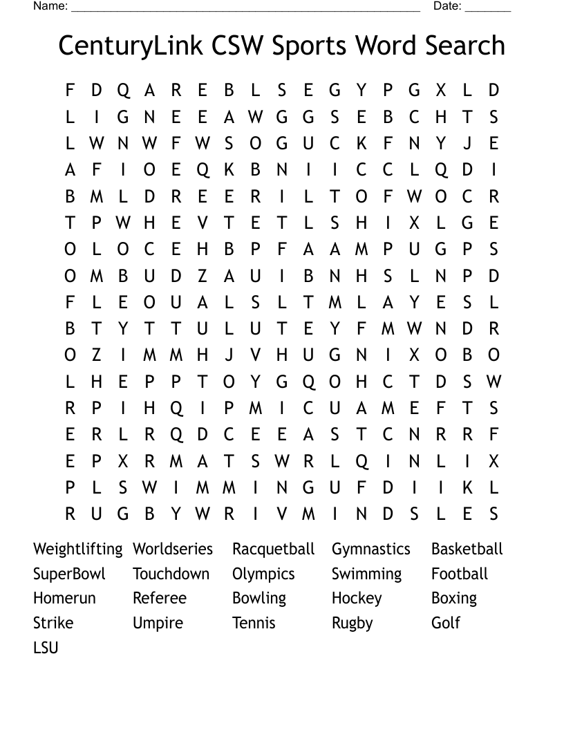 CenturyLink CSW Sports Word Search
