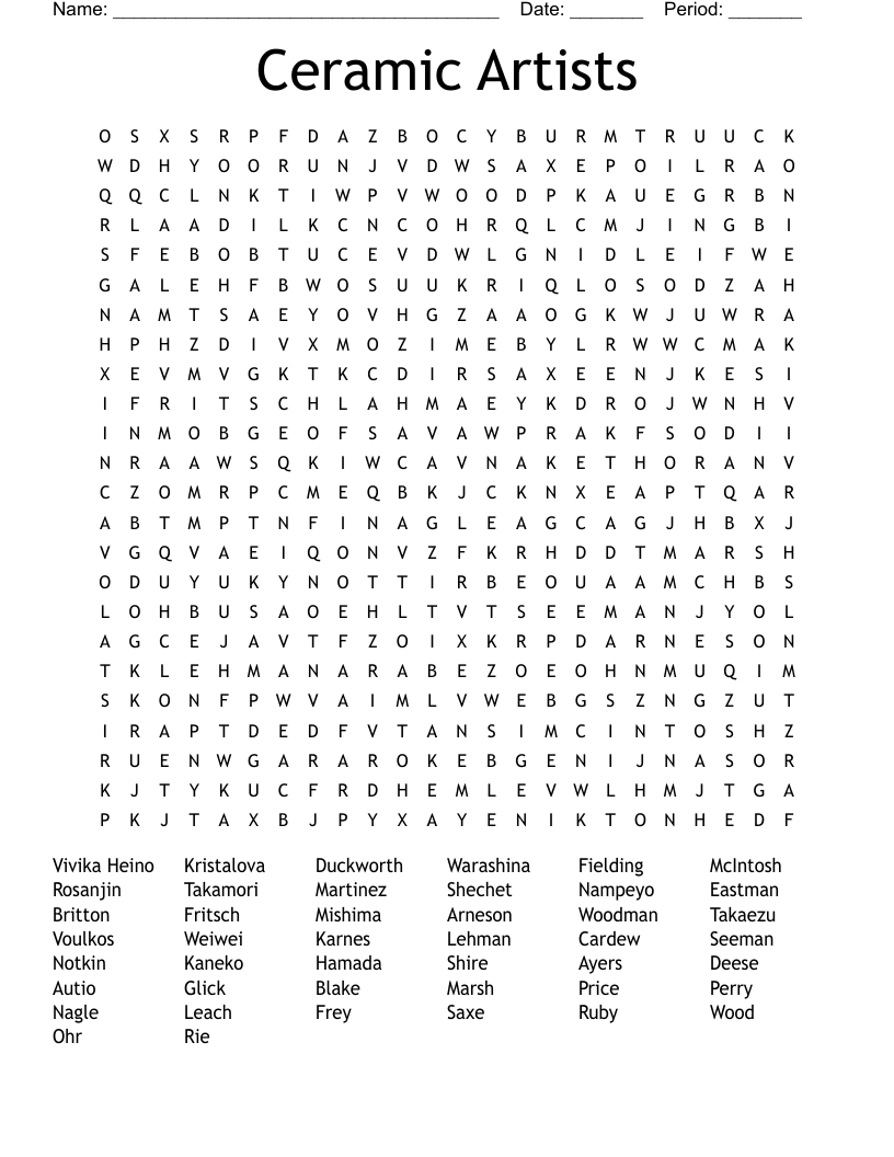 Ceramic Artists  Word Search