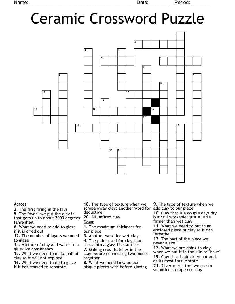 Ceramic Crossword Puzzle 