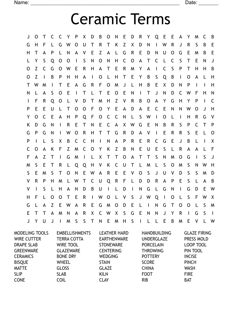 Ceramic Terms Word Search