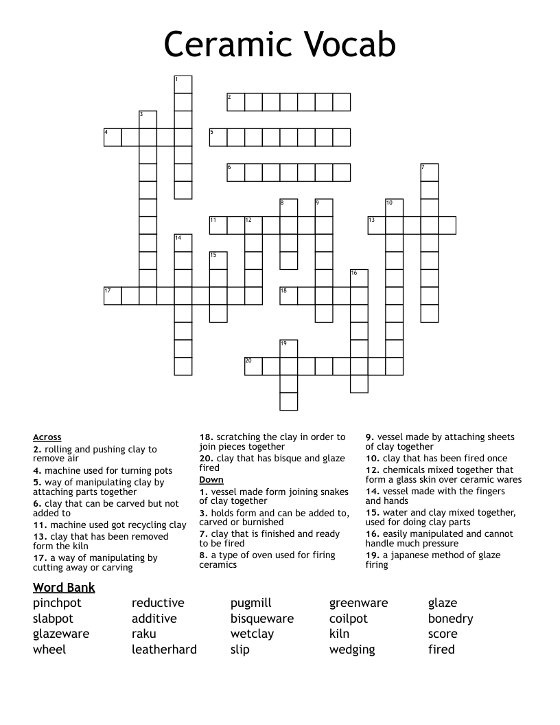 Ceramic Vocab Crossword
