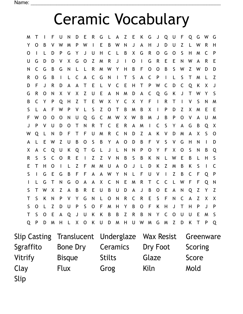 Ceramic Vocabulary Word Search