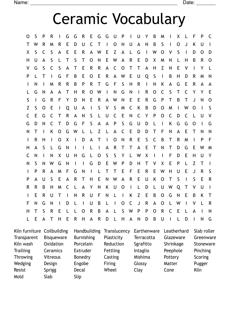 Ceramic Vocabulary Word Search