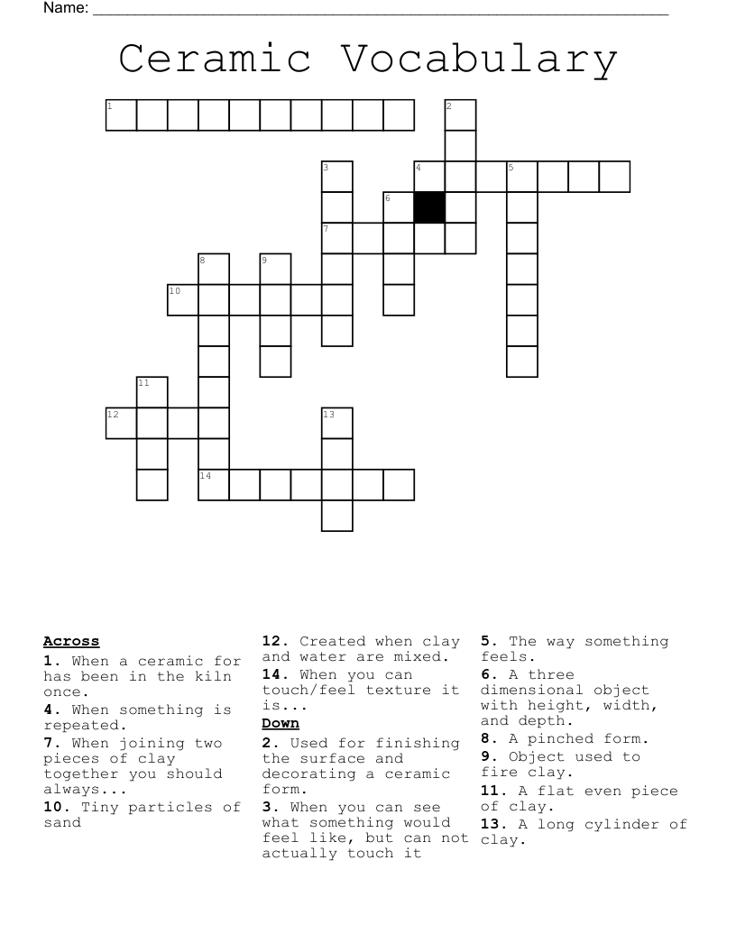 Ceramic Vocabulary Crossword