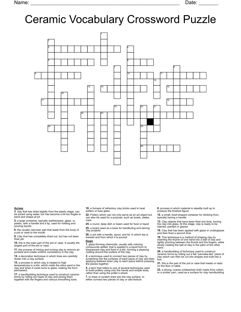Ceramic Vocabulary Crossword Puzzle
