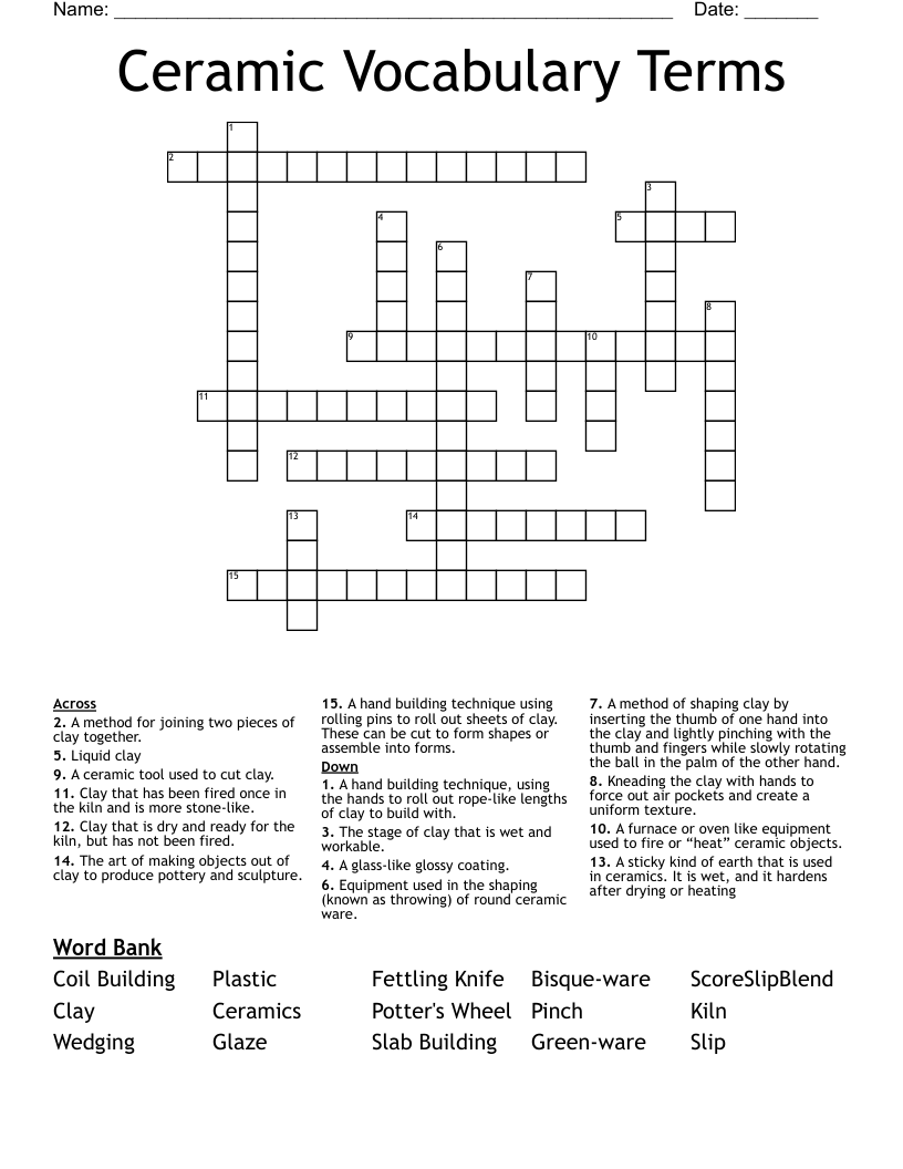 Ceramic Vocabulary Terms Crossword